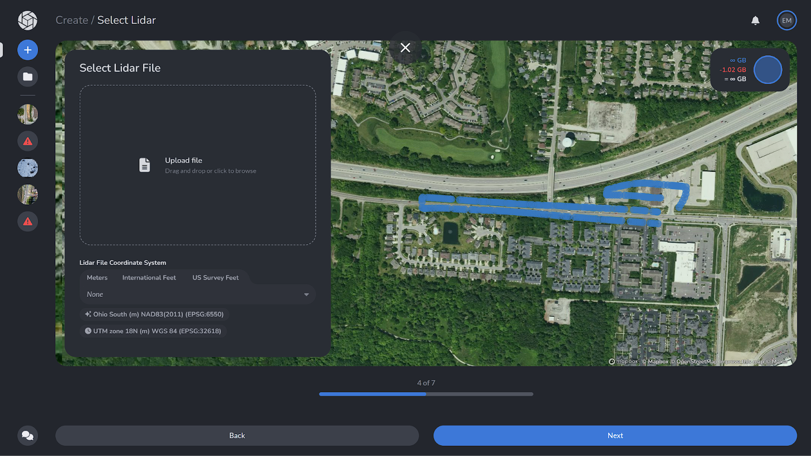 PixElement Create Page - Add LiDAR File