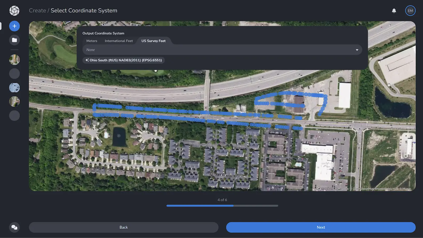 PixElement Create Page - Select Coordinate System