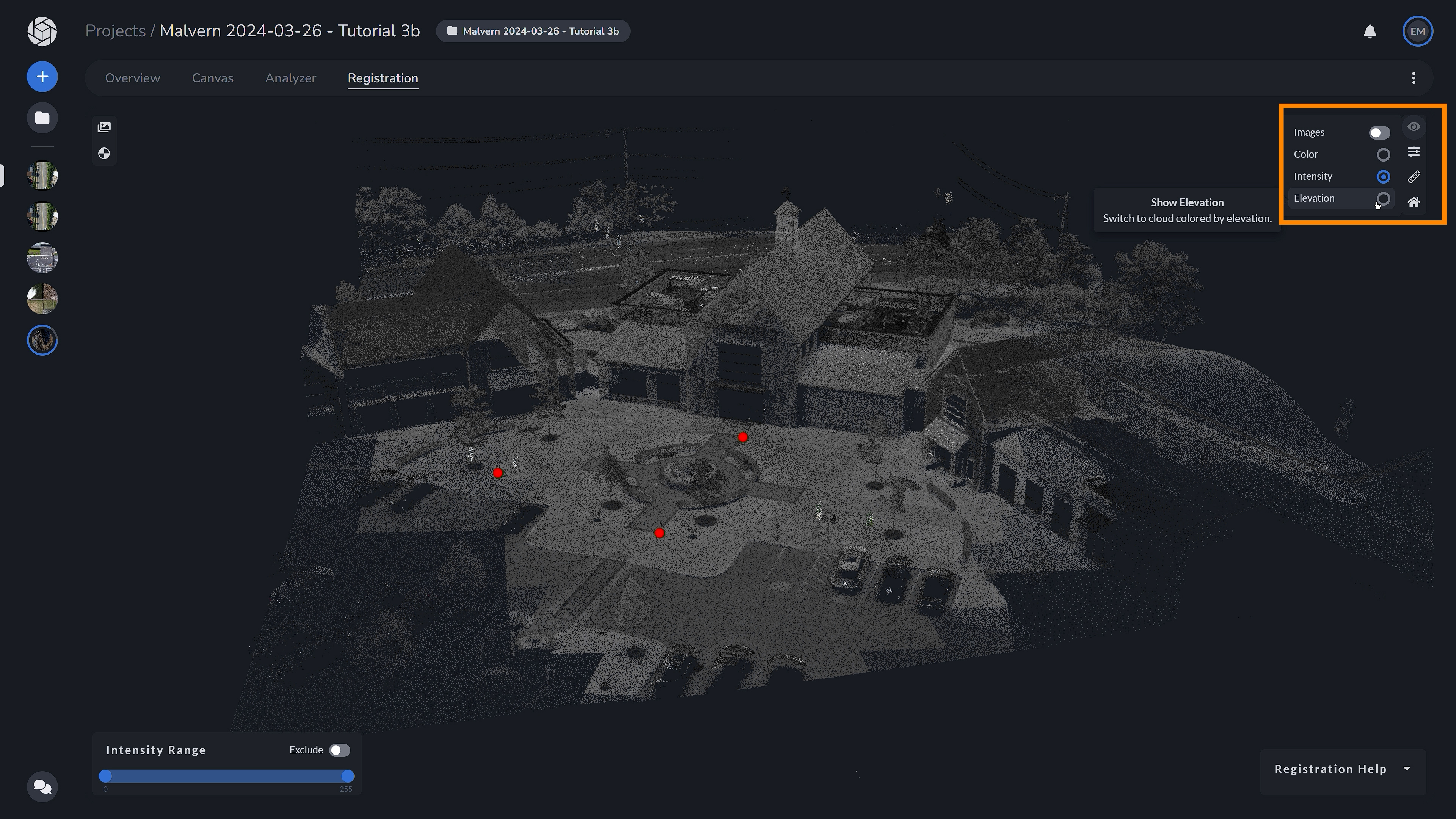 PixElement LiDAR Registration Tab - Intensity View