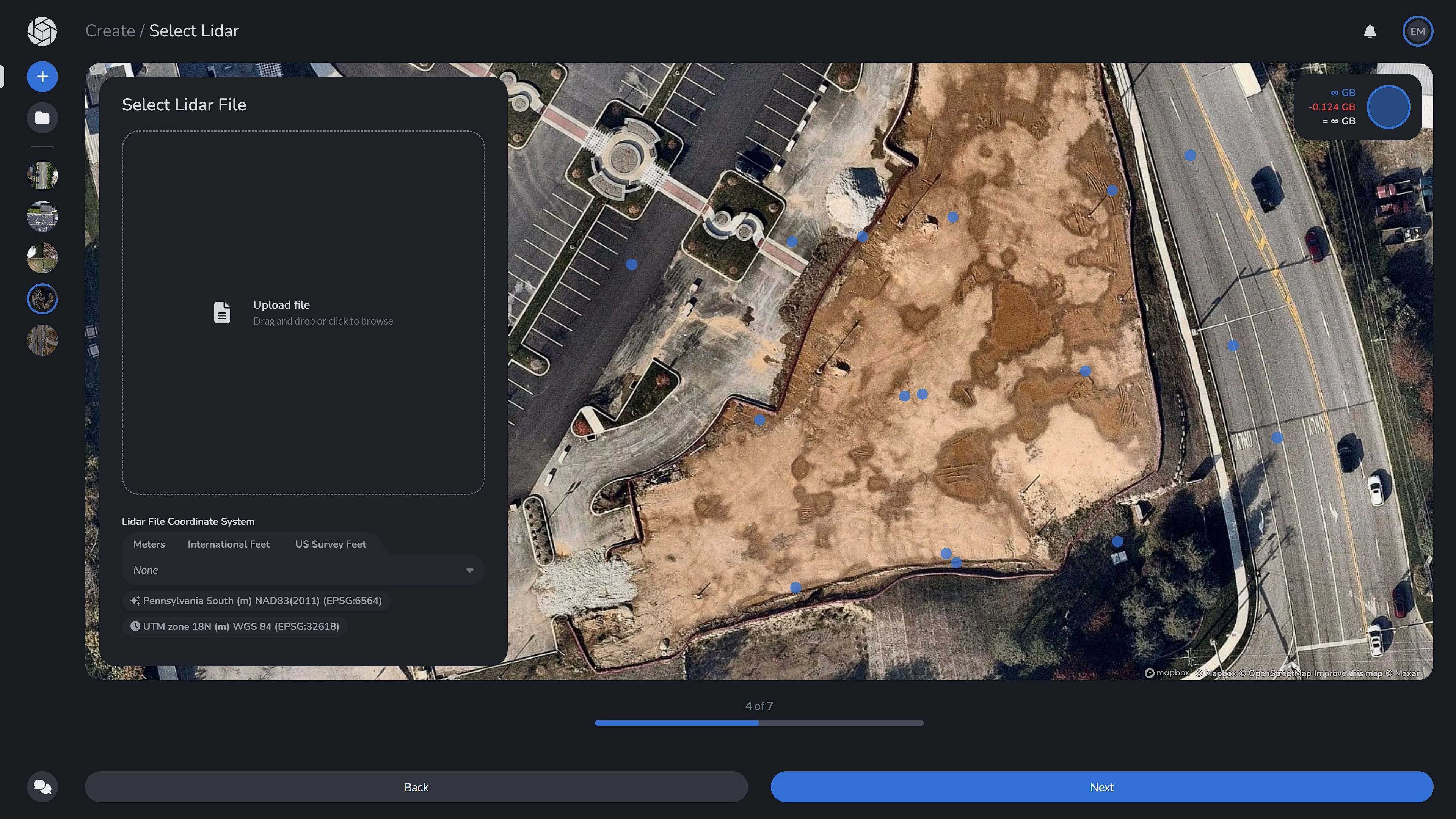 PixElement Create Page - Add LiDAR Data