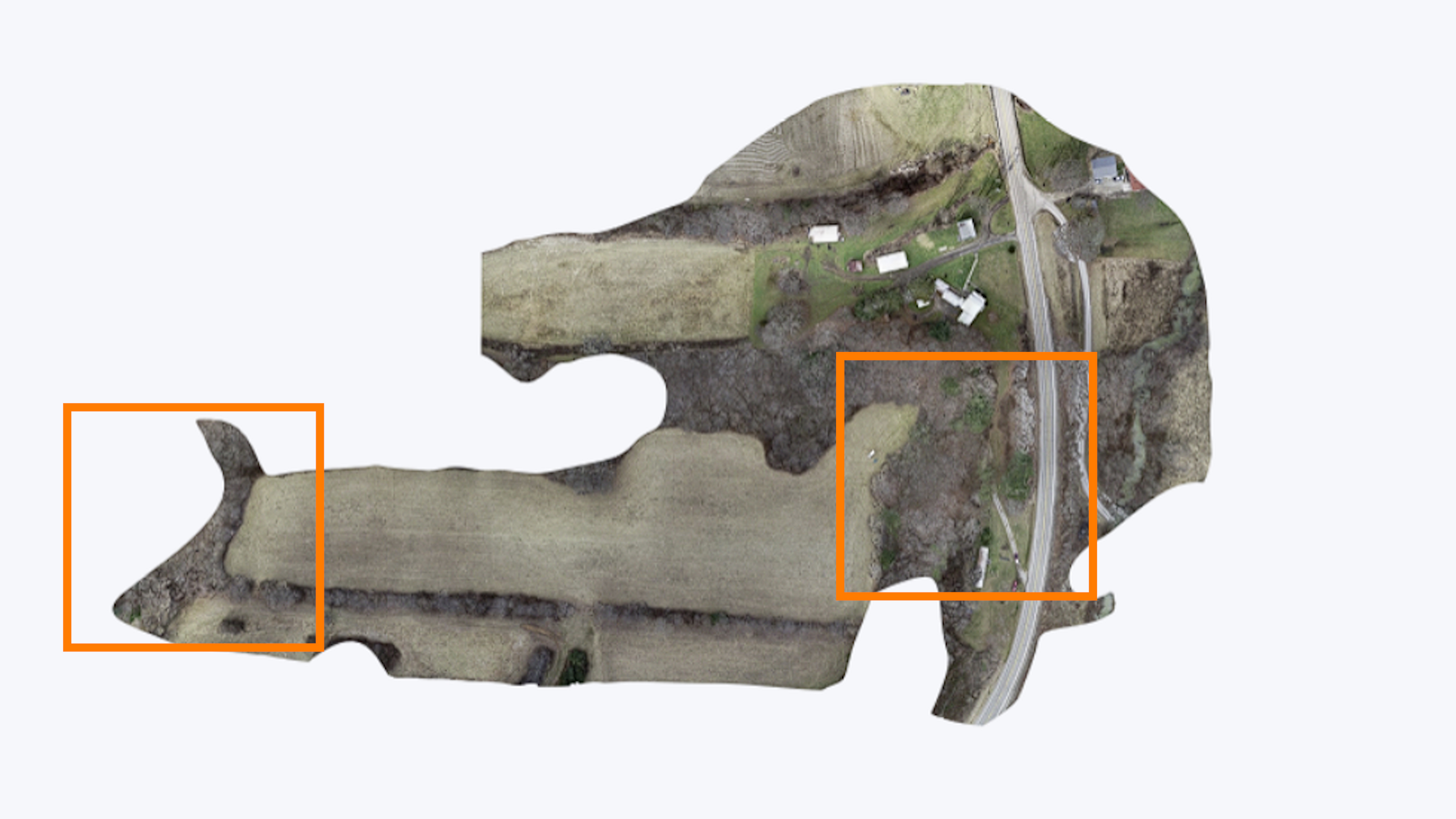 LiDAR dataset orthomosiac - highlighting dense tree areas