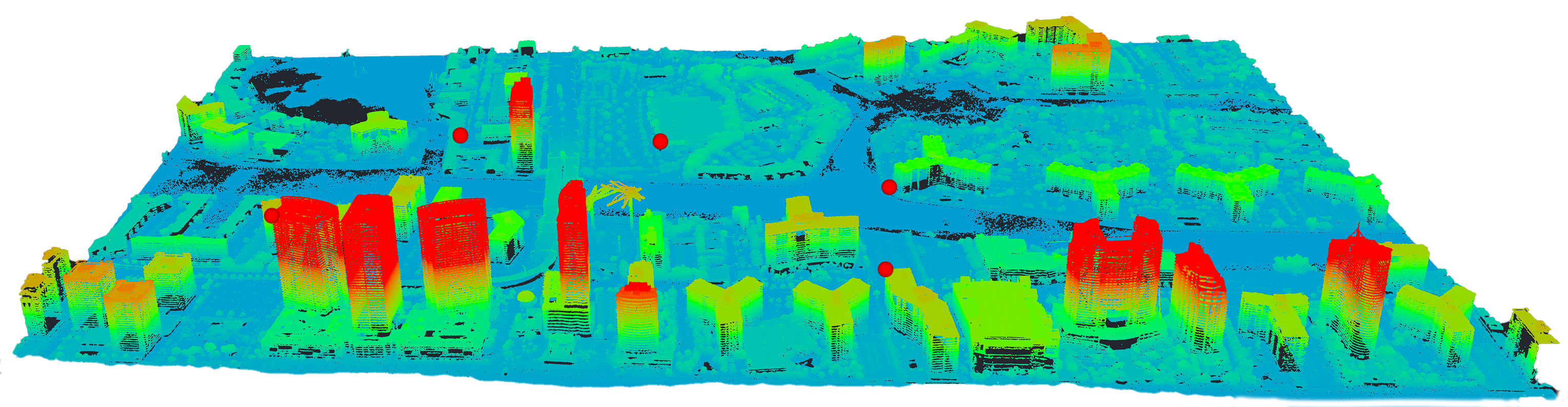 PixElement rendered elevation model of combined LiDAR + Imagery dataset of downtown Miami, Florida.