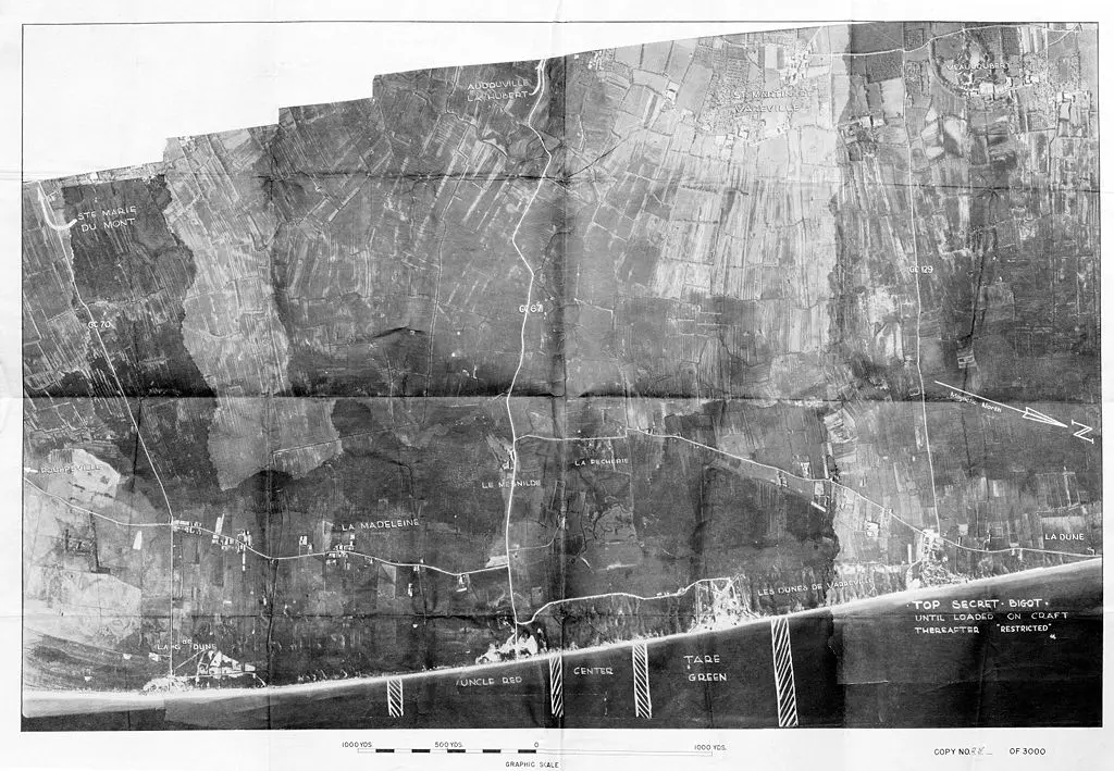 Aerial Reconnaissance photographs of Utah Beach prior to D-Day Landings