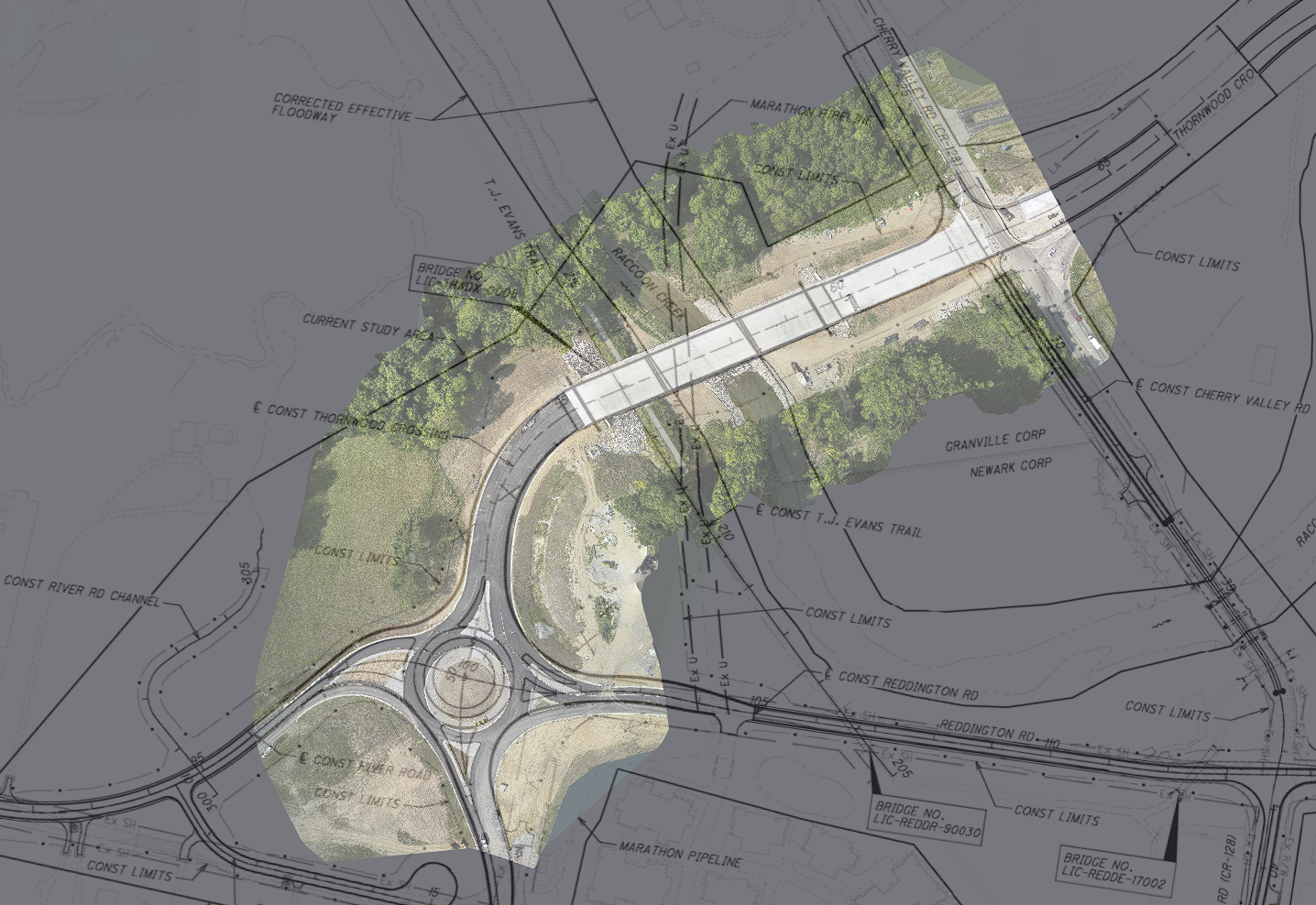 Surface Model of Example Road Imageset with Design Specifications Drawing Overlayed on Top