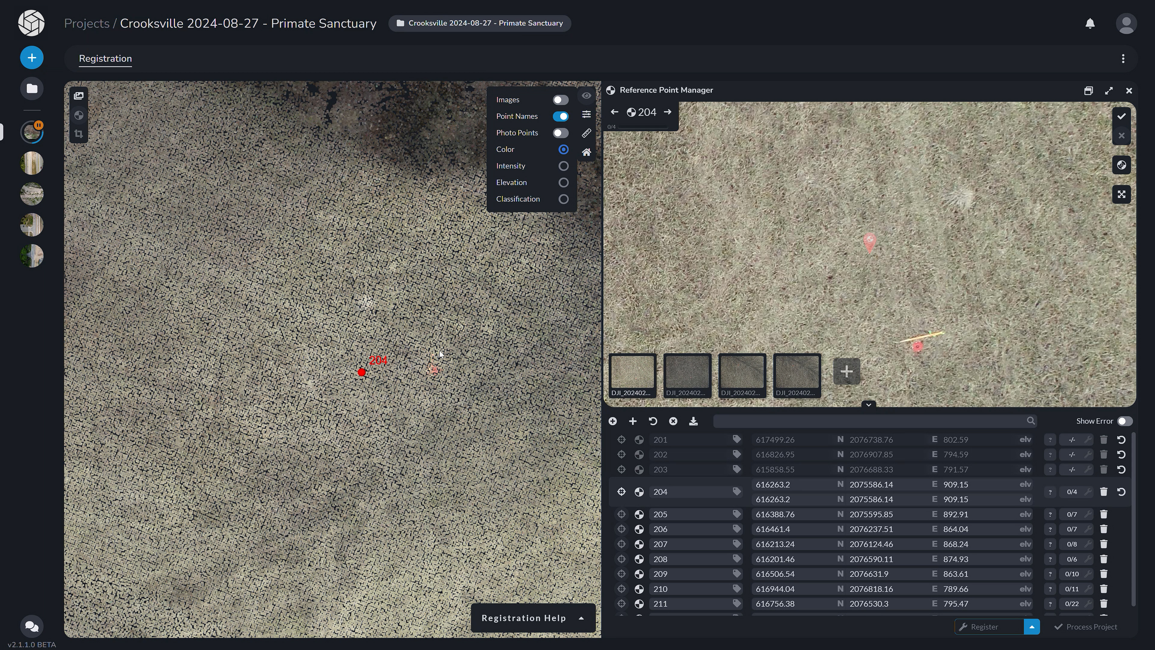 PixElement Lidar Registration - Some points are easier to see in different view modes