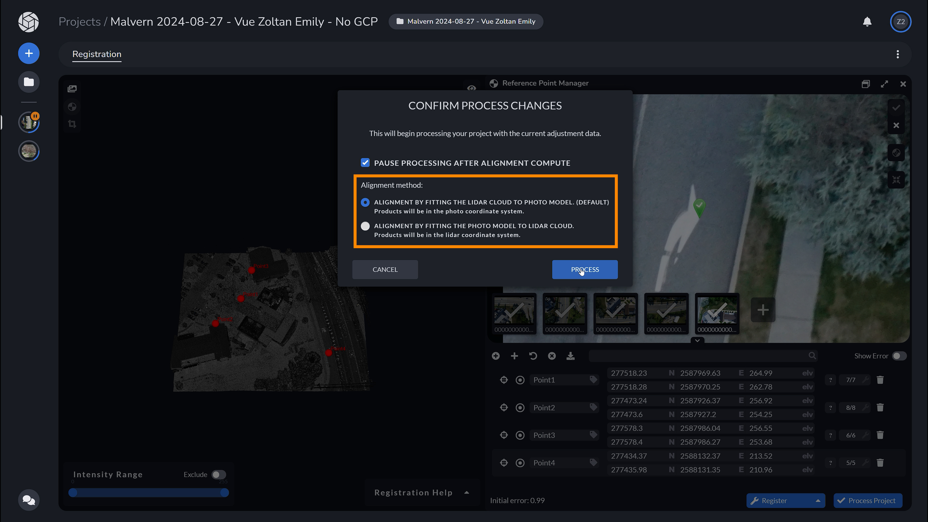 PixElement Lidar Registration - Select alignment method