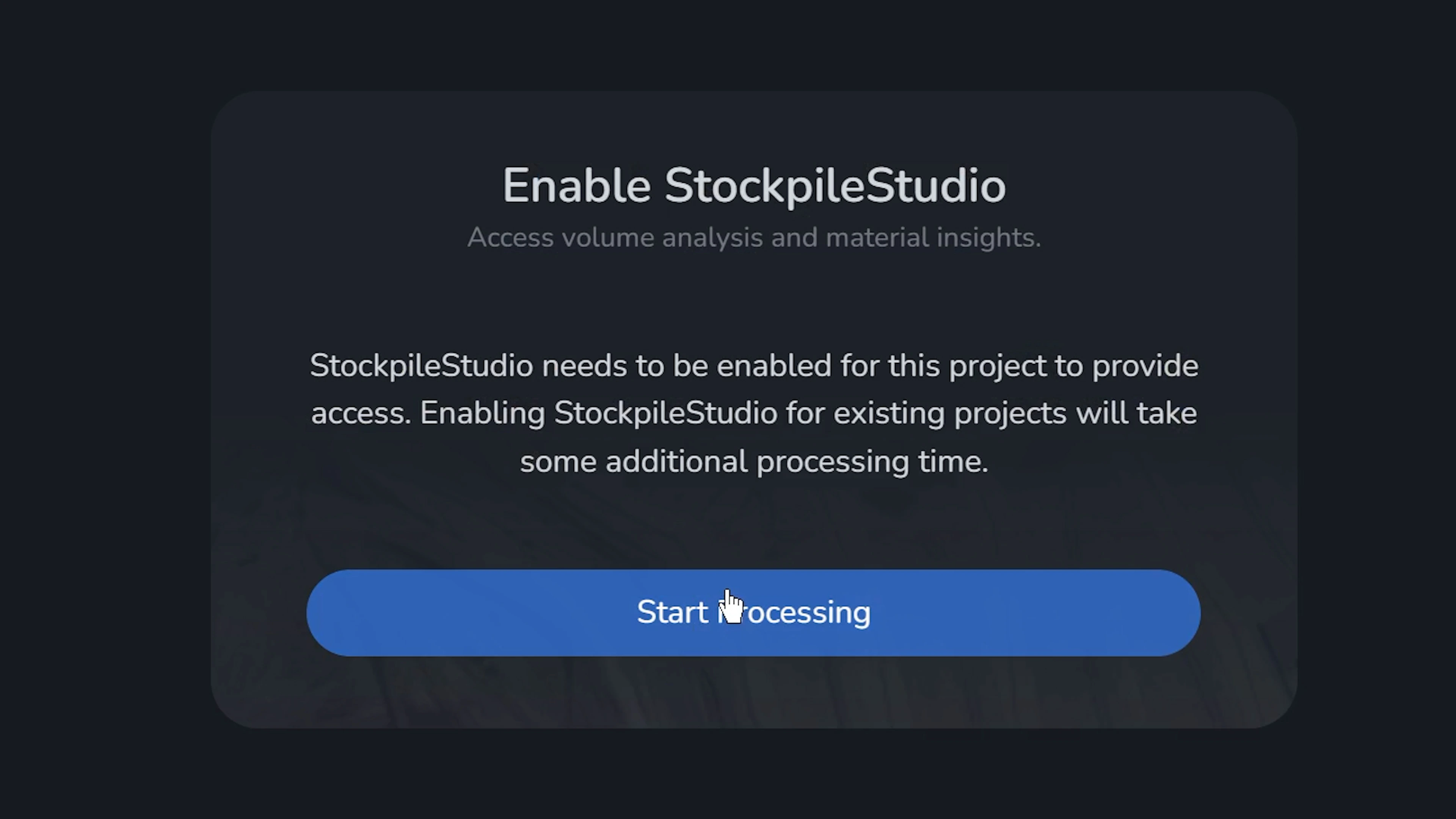 Enable StockpileStudio processing for already created project