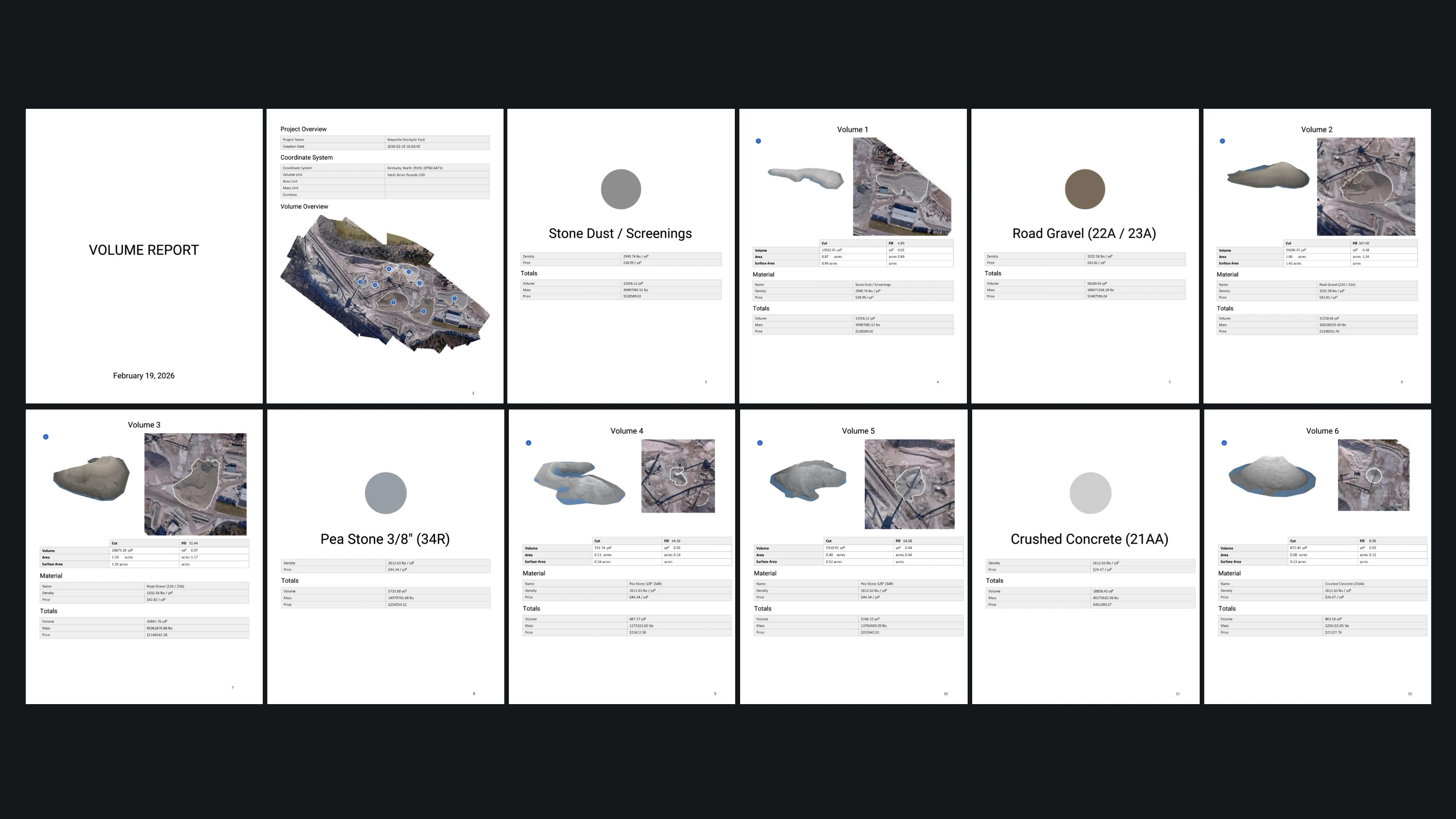 Display of volume report pages
