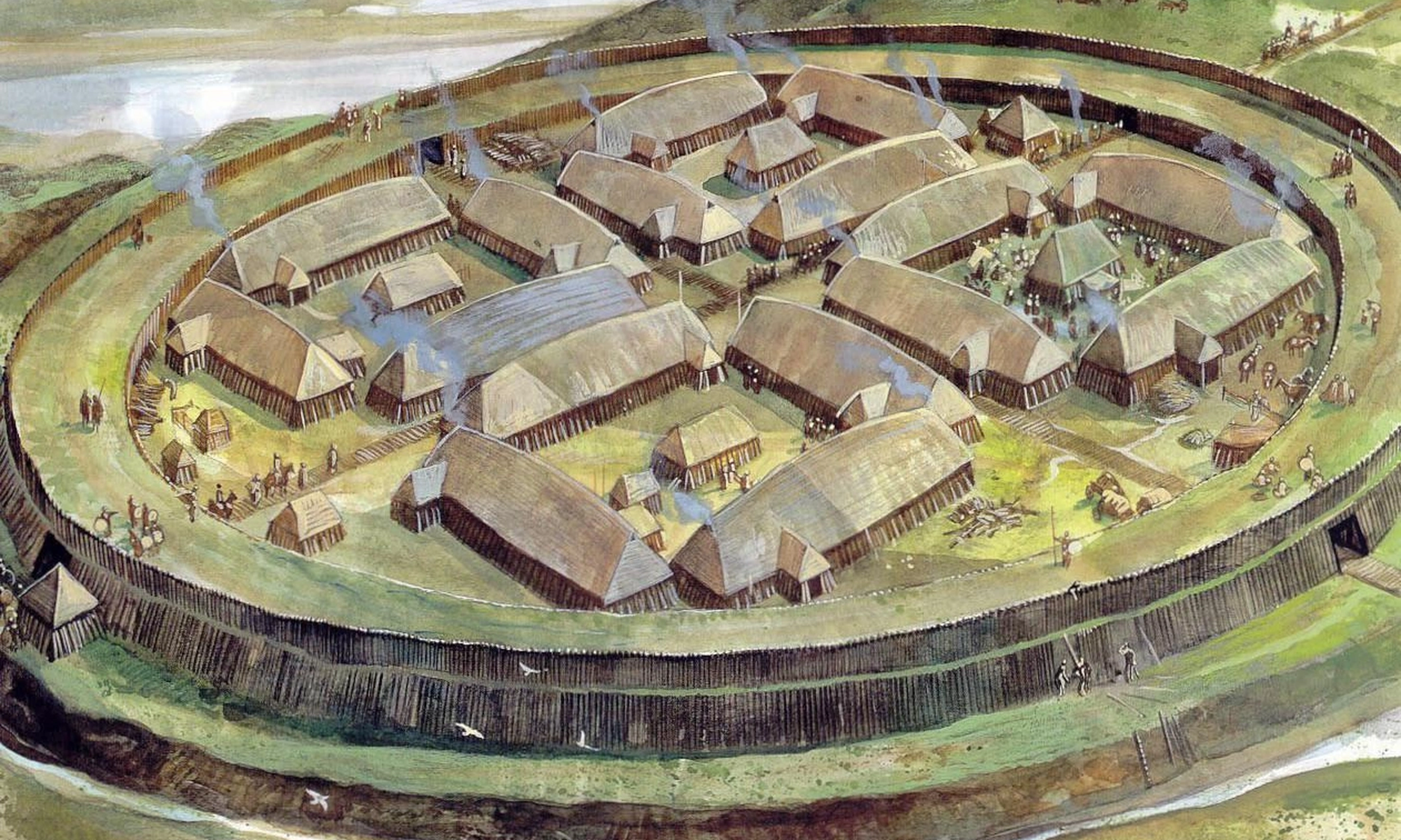 Reconstructed longhouse or archaeological house markers at Fyrkat
